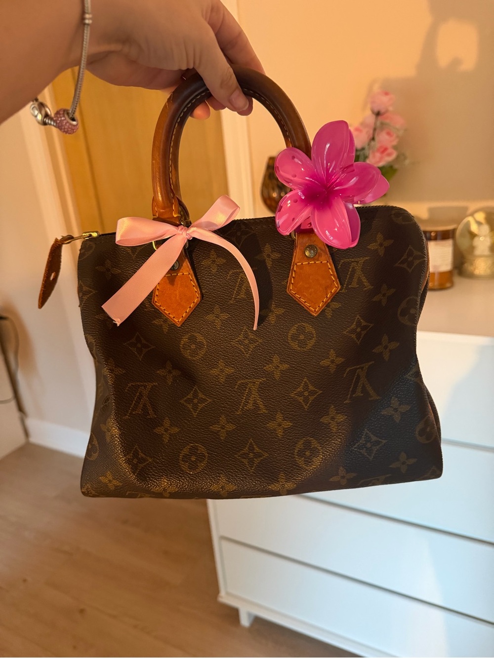 Louis Vuitton Monogram Satchel with Pink Accents